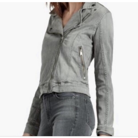Lucky Brand Gray Denim Moto Jacket Zip Up Faded Small Cotton Blend